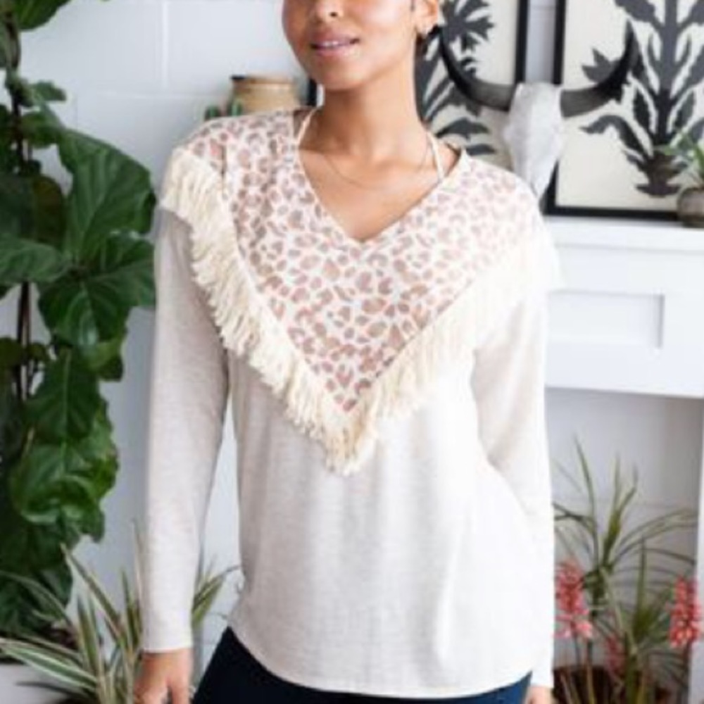 Leopard print fringe top three bird nest
